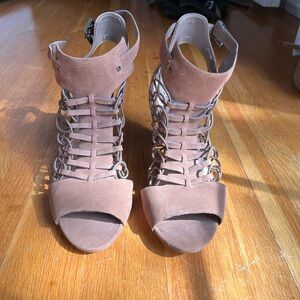 Vince Camuto Womens Evel Brown Leather Stacked Heel Sandal 9.5
